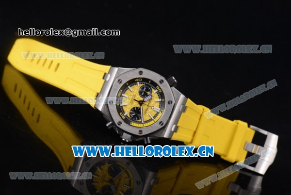 Audemars Piguet Royal Oak Offshore Diver Swiss Valjoux 7750 Automatic Steel Case with Yellow Dial Yellow Rubber Strap and Stick/Arabic Numeral Markers (EF) - Click Image to Close